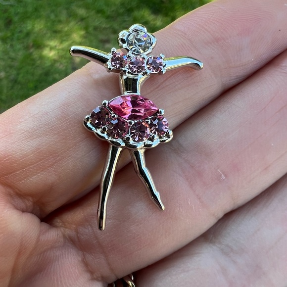 Silver-tone Clear & Pink Rhinestone Ballerina Pendant 👠 - Picture 8 of 17